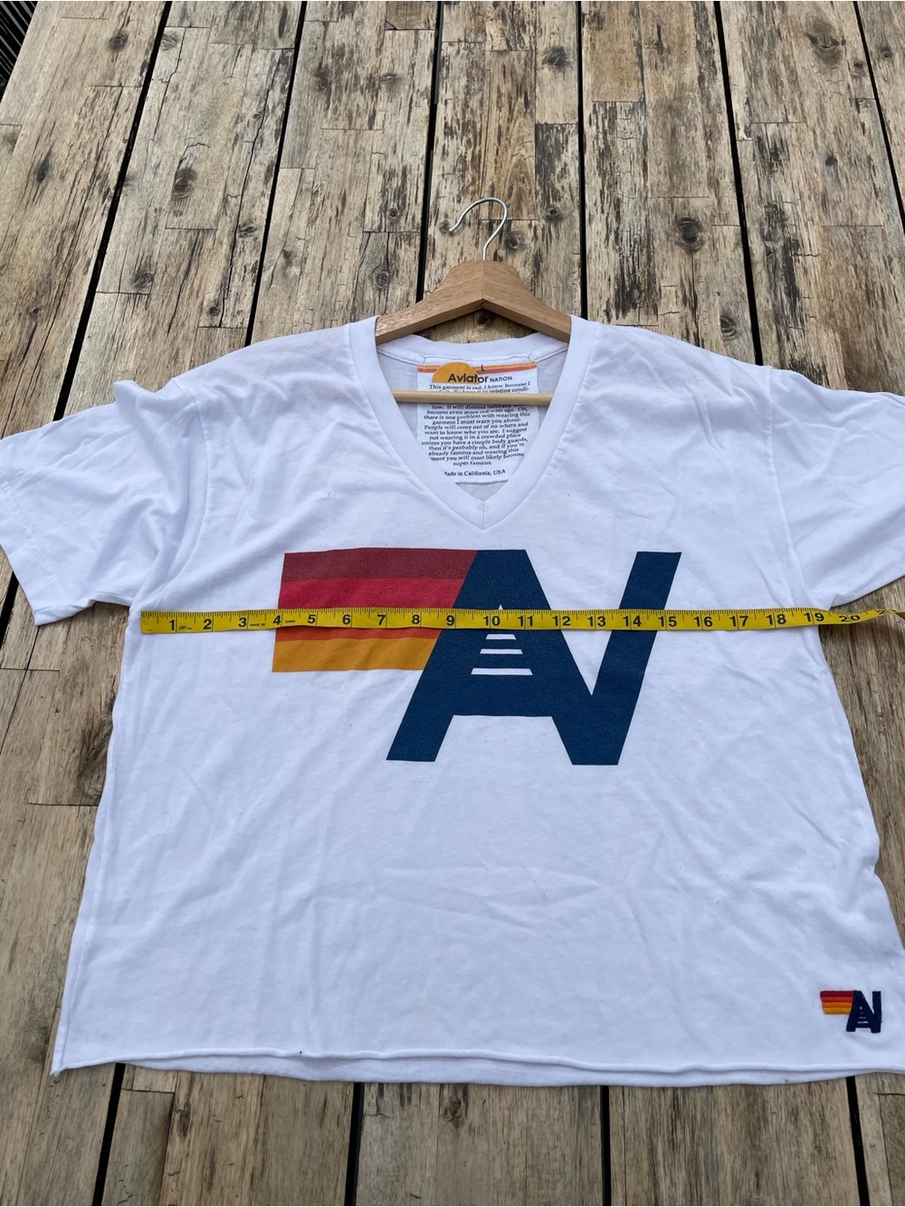 Aviator Nation White V-Neck Tee | Size L - Picture 4 of 5